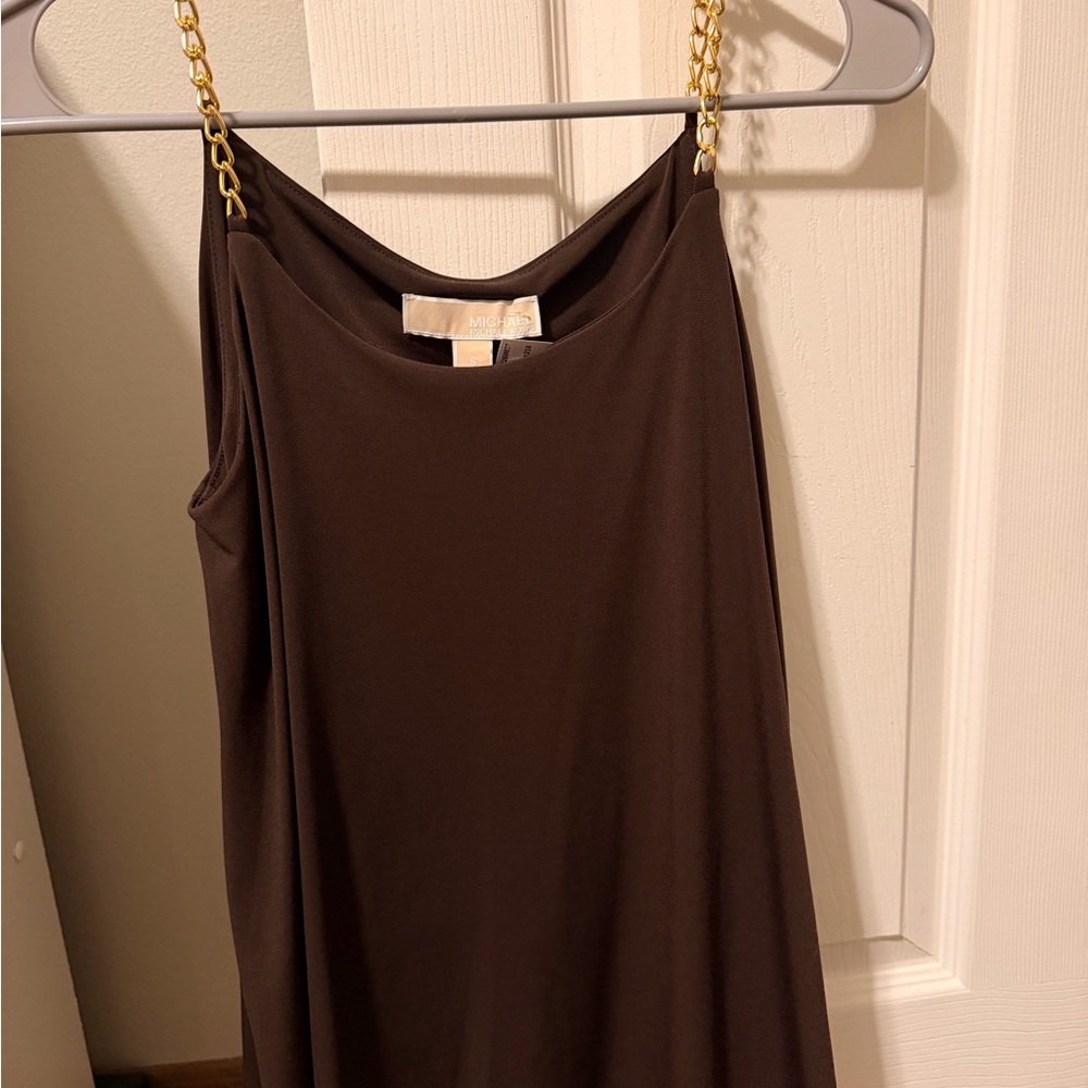 Michael Kors Brown Camisole with Gold Chain Straps